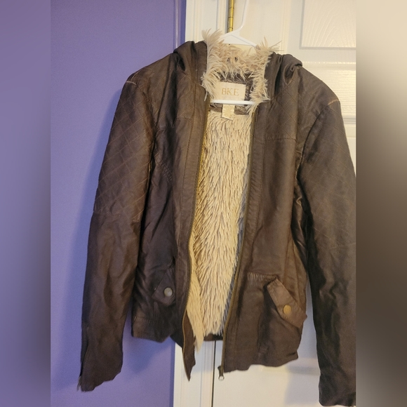 Brown BKE Faux Leather and Faux Fur Jacket - Picture 4 of 6